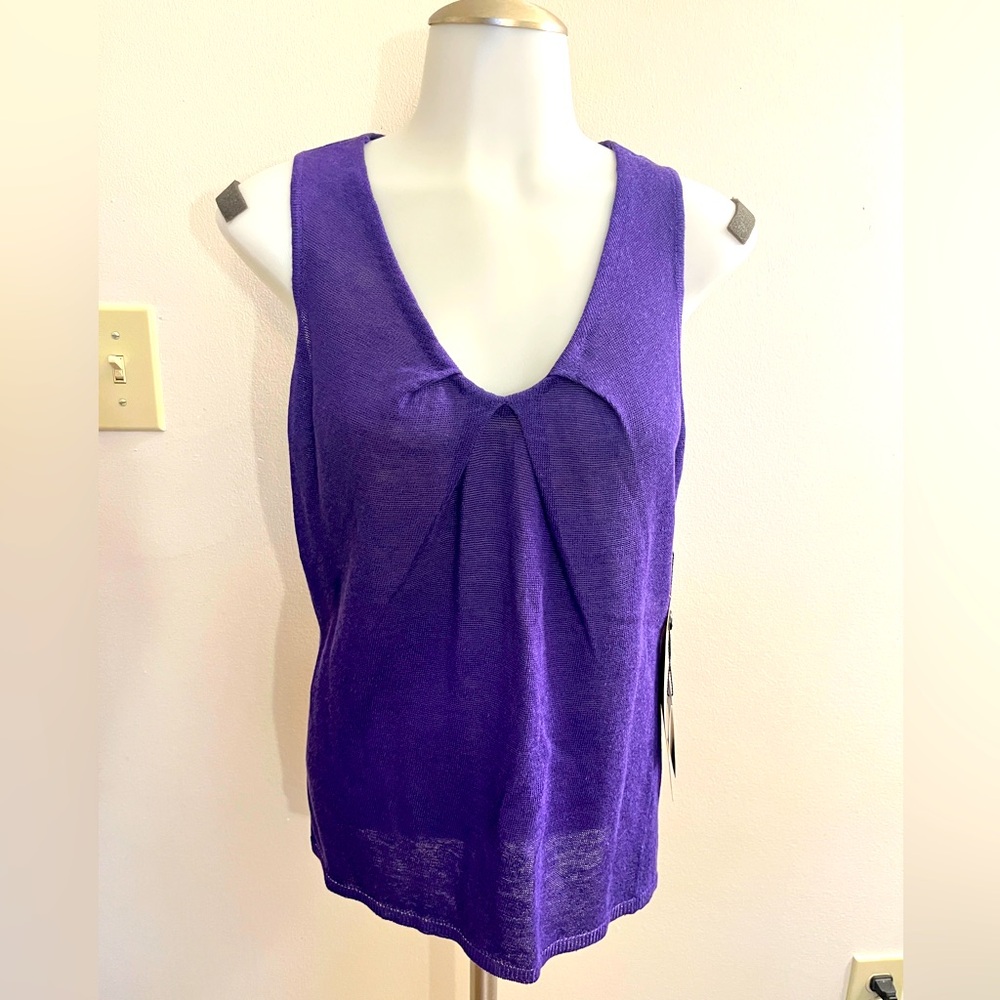 NWT Adrianna Papell Linen Blend V-Neck Sleeveless Sweater, Purple, Sz S